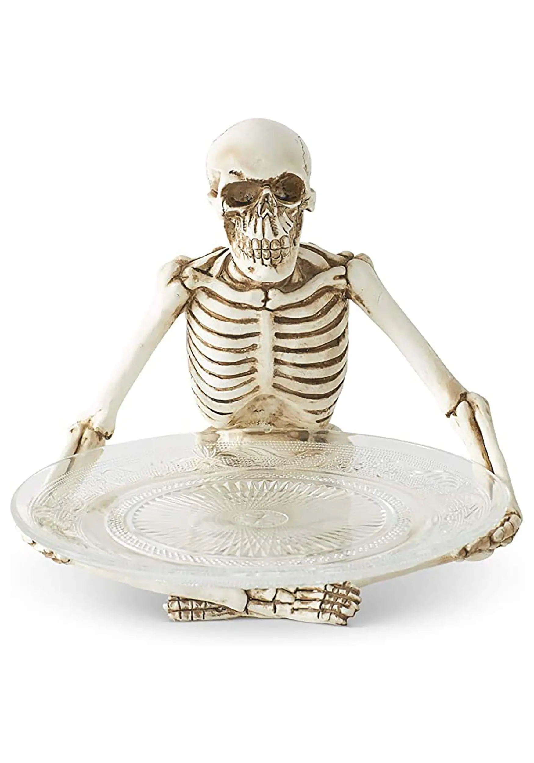K&K Interiors 10-Inch Resin Sitting Skeleton Holding Glass Plate Decoration 3 K&K Interiors 10-Inch Resin Sitting Skeleton Holding Glass Plate Decoration