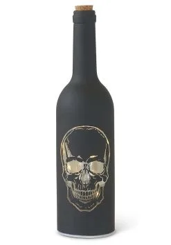K&K Interiors 11 Inch Matte LED Black Halloween Skull Bottle Decoration