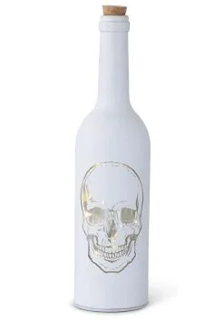 K&K Interiors 11-Inch Matte White Halloween LED Skull Bottle Decoration