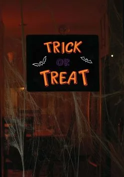 Fun World 11-in Neon Light Trick Or Treat Sign 5 Fun World 11-in Neon Light Trick Or Treat Sign -Skeletons And Skulls Sales Shop 11 inch neon light trick or treat sign alt 1