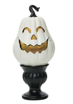 Transpac Light Up White Pedestal Pumpkin