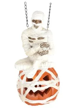 K&K Interiors 12 Inch Resin Mummy On LED Pumpkin Arrow Figure