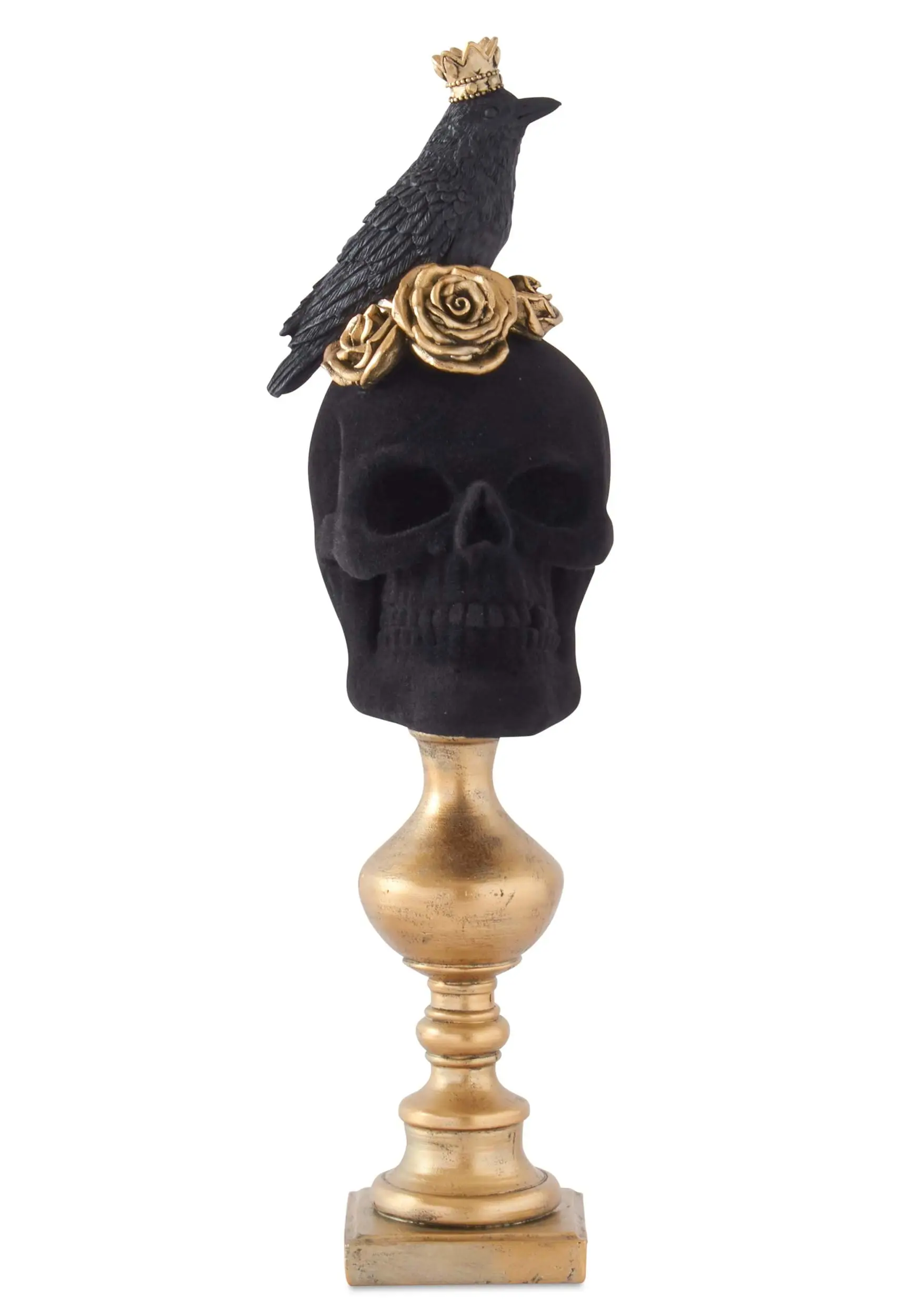 K&K Interiors 16 Inch Black Velvet Skull With Roses 3 K&K Interiors 16 Inch Black Velvet Skull With Roses