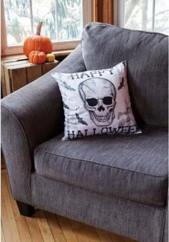 Fun World 18 Inch Happy Halloween Skull Pillow Cover 6 Fun World 18 Inch Happy Halloween Skull Pillow Cover -Skeletons And Skulls Sales Shop 18 inch happy halloween skull pillow cover alt 1