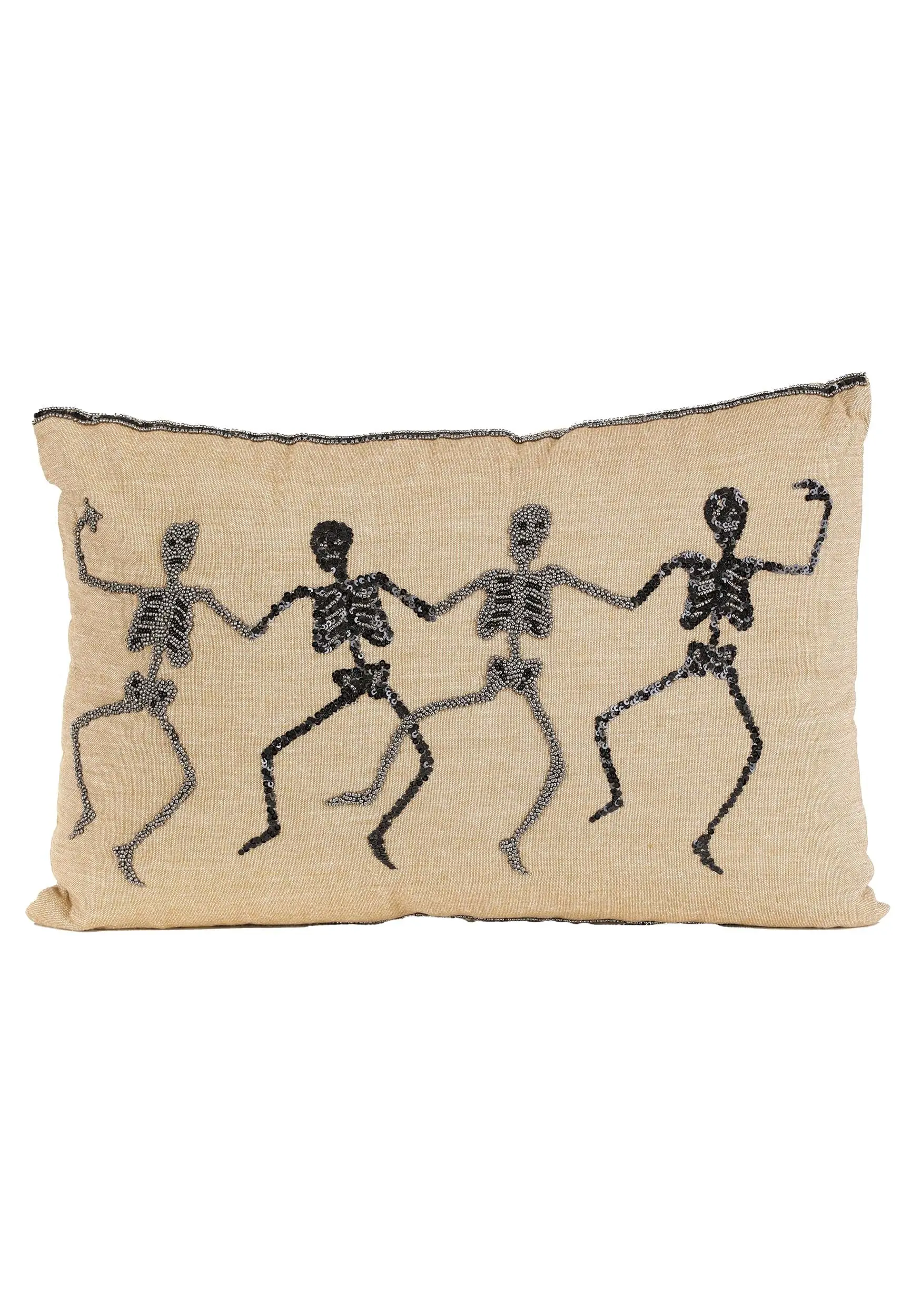 K&K Interiors 18-Inch Tan Rectangle Decorative Halloween Pillow With Beaded Skeletons 3 K&K Interiors 18-Inch Tan Rectangle Decorative Halloween Pillow With Beaded Skeletons