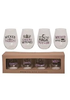 Transpac Witchy 18oz Glass Stemless Wine Glass Set