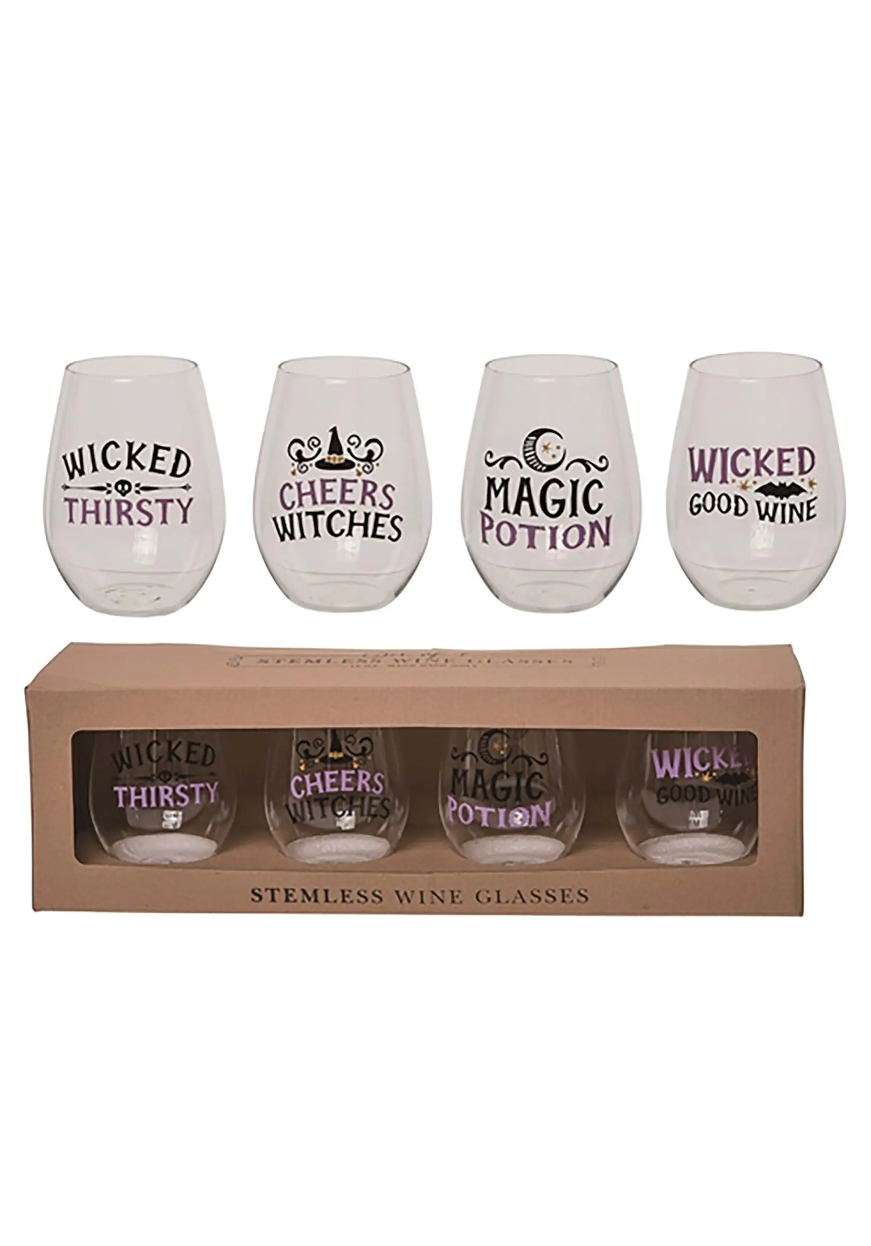 Transpac Witchy 18oz Glass Stemless Wine Glass Set 3 Transpac Witchy 18oz Glass Stemless Wine Glass Set