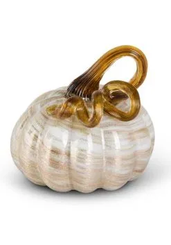 K&K Interiors 3.25" Cream And Gold Glass Pumpkin