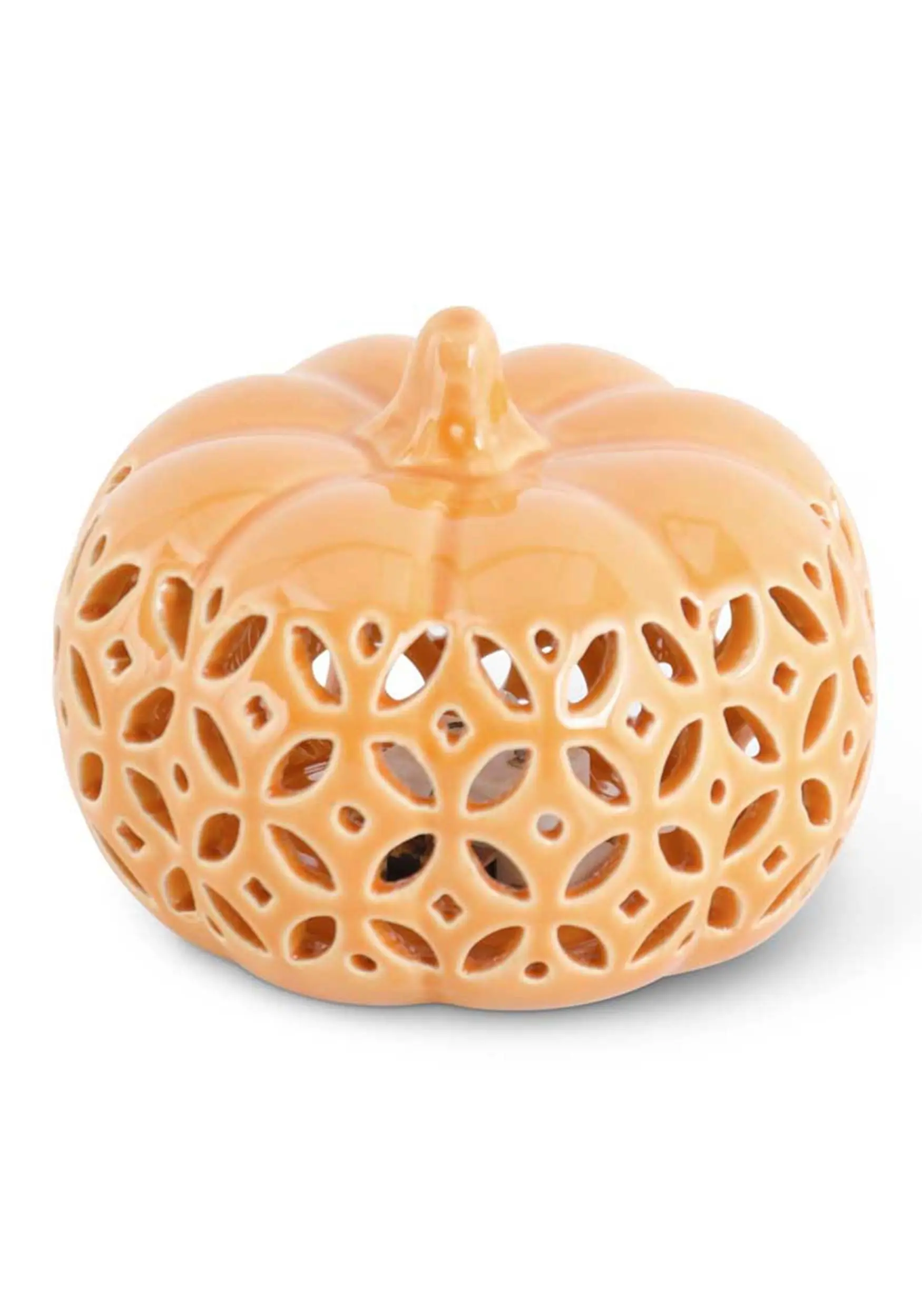 K&K Interiors 3.5" Ceramic Orange Cutout LED Pumpkin Decoration 3 K&K Interiors 3.5" Ceramic Orange Cutout LED Pumpkin Decoration