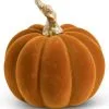 K&K Interiors 3.5" Velvet Orange Pumpkin With Twisted Gold Stem Decoration