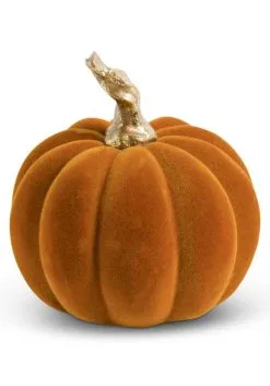 K&K Interiors 3.5" Velvet Orange Pumpkin With Twisted Gold Stem Decoration