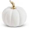 K&K Interiors 3.5" White Velvet Pumpkin With Twisted Gold Stem Decoration