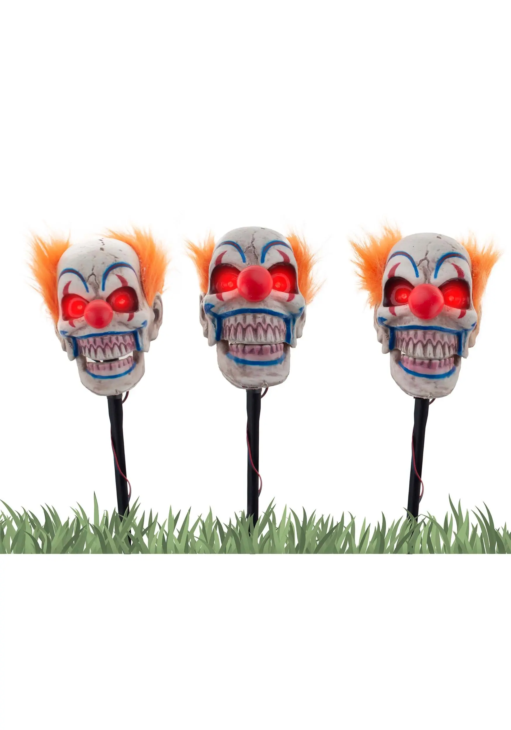 Funny Fashions 3 Piece Light Up Clown Head Stakes With Sound & Movement Decoration 3 Funny Fashions 3 Piece Light Up Clown Head Stakes With Sound & Movement Decoration