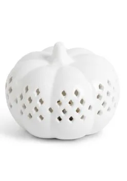 K&K Interiors 3.5" LED White Ceramic Cutout Pumpkin Decoration
