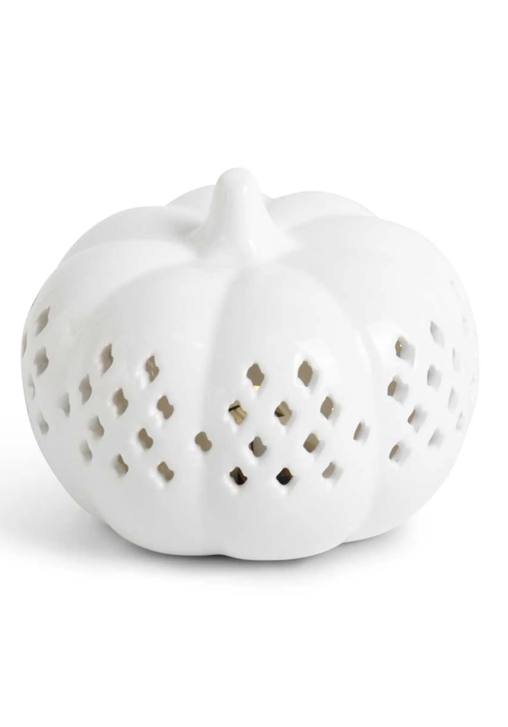 K&K Interiors 3.5" LED White Ceramic Cutout Pumpkin Decoration 3 K&K Interiors 3.5" LED White Ceramic Cutout Pumpkin Decoration