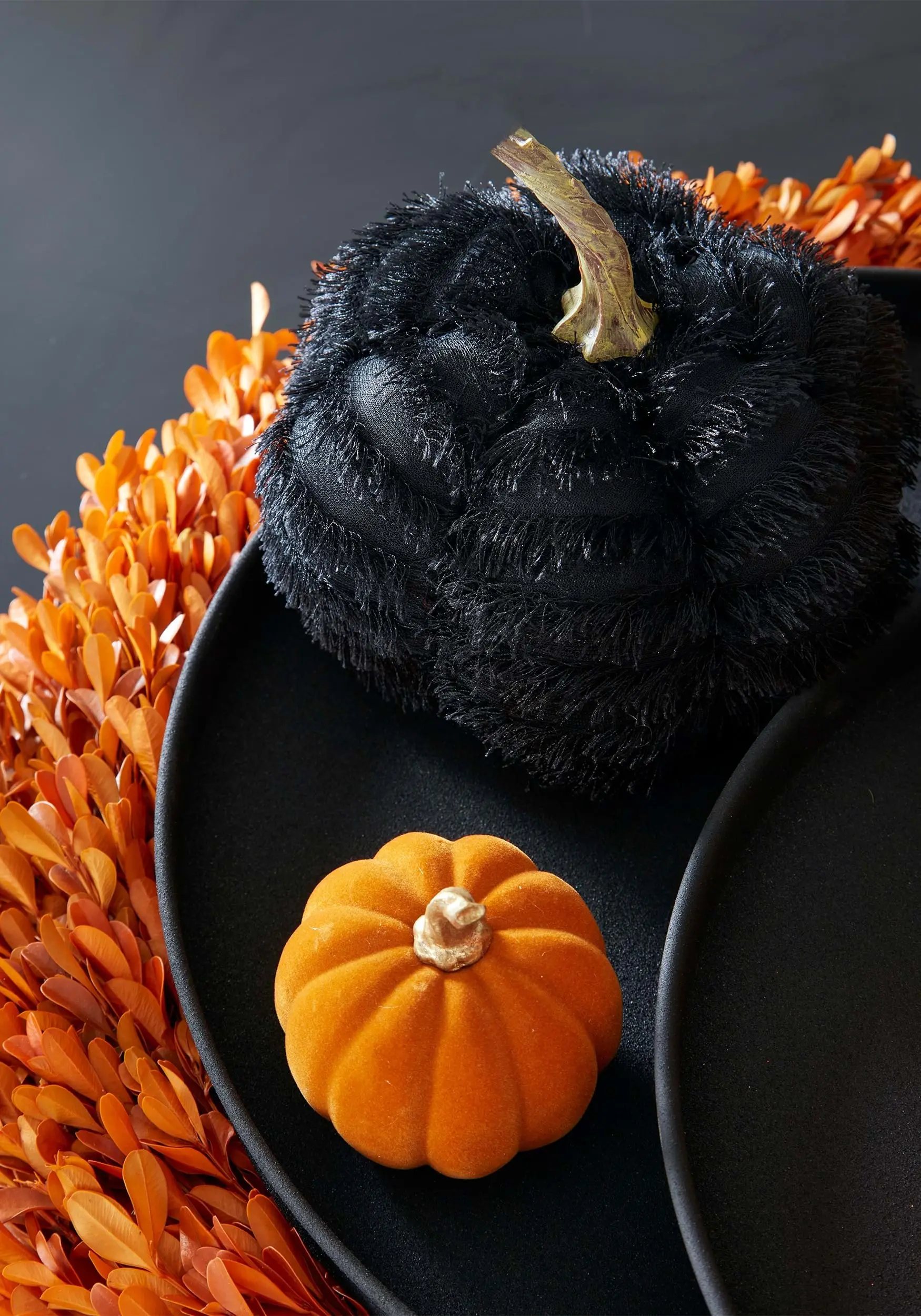 K&K Interiors 4" Black Fringe Pumpkin Decoration 4 K&K Interiors 4" Black Fringe Pumpkin Decoration - Image 2