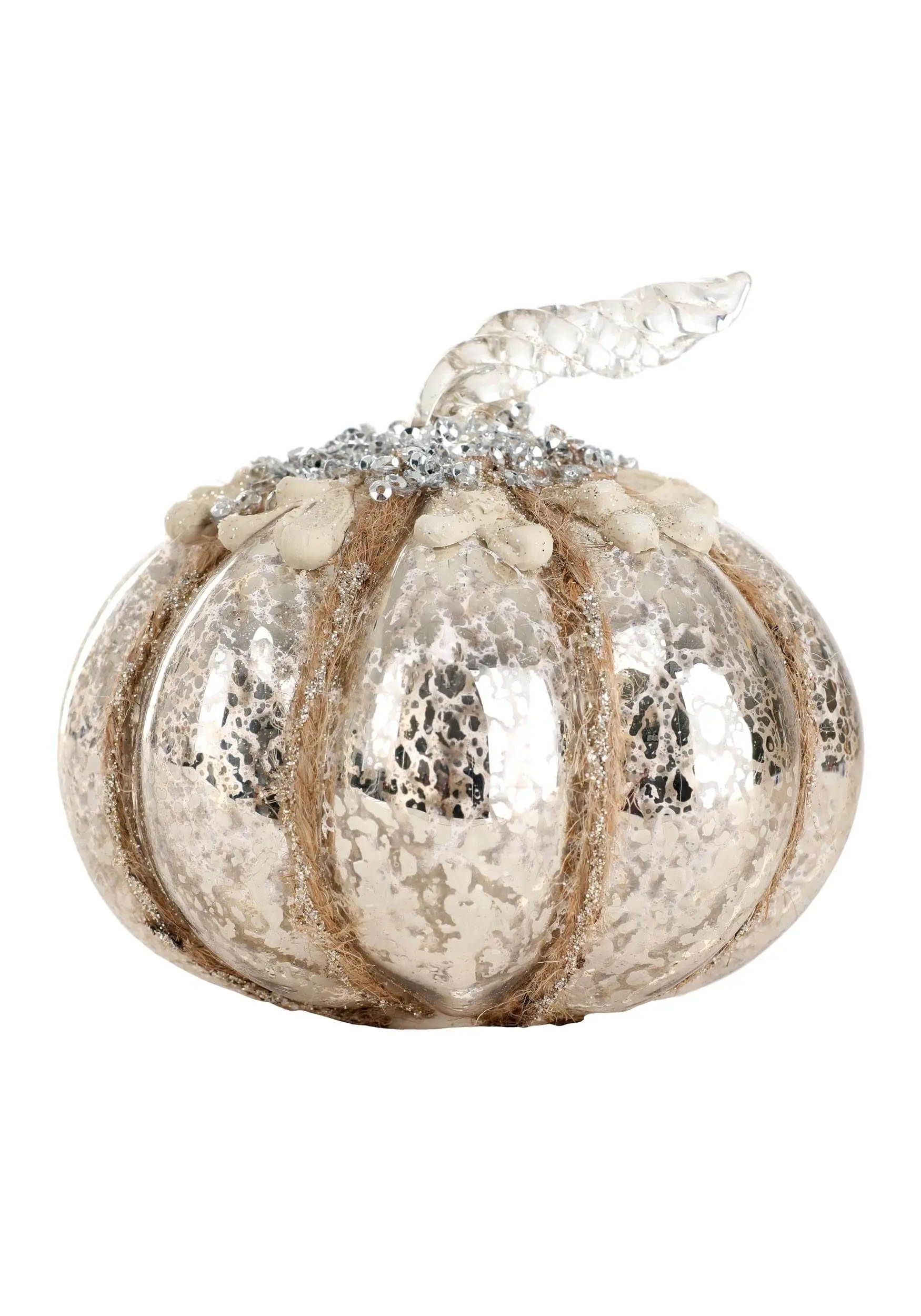 K&K Interiors 4 Inch Mercury Glass Glitter Pumpkin Decoration 3 K&K Interiors 4 Inch Mercury Glass Glitter Pumpkin Decoration