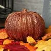 K&K Interiors 4-Inch Orange Glitter Pumpkin Decoration