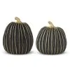 K&K Interiors Set Of 2 Black And Gold Striped 6" Pumpkin Decoration