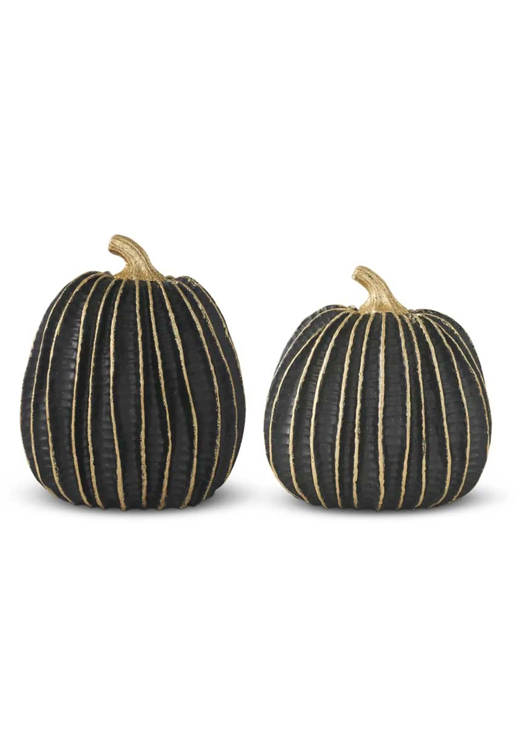 K&K Interiors Set Of 2 Black And Gold Striped 6" Pumpkin Decoration 3 K&K Interiors Set Of 2 Black And Gold Striped 6" Pumpkin Decoration