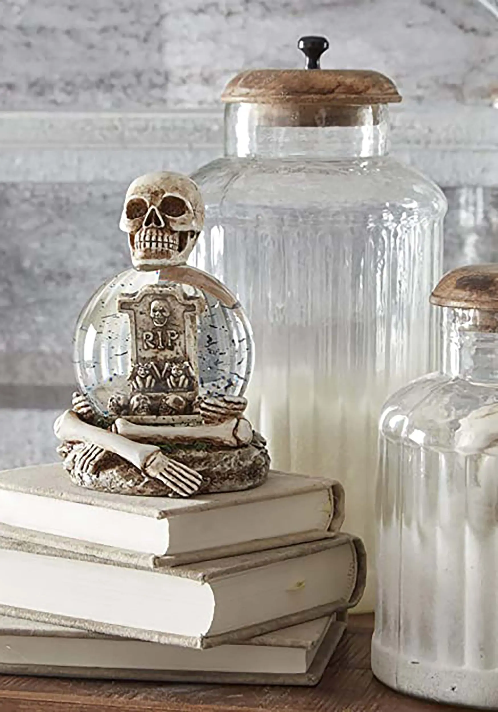K&K Interiors 6" Skeleton Water Globe With Glitter RIP Tombstone 4 K&K Interiors 6" Skeleton Water Globe With Glitter RIP Tombstone - Image 2