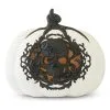 K&K Interiors 7.75" White & Black LED Pumpkin With Filigree And Skull Decoration