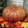 K&K Interiors Eight Inch Orange Glitter Pumpkin