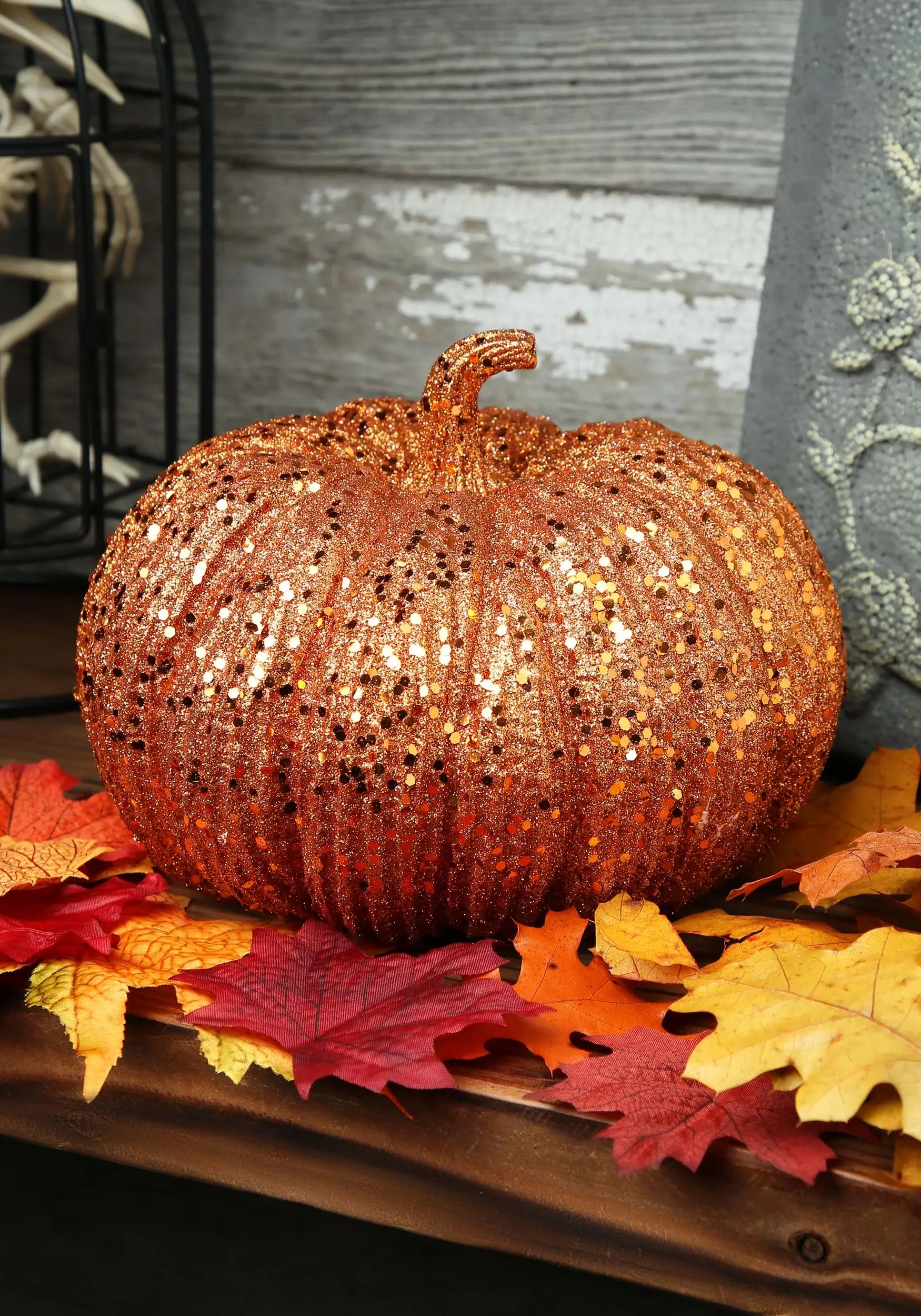 K&K Interiors Eight Inch Orange Glitter Pumpkin 3 K&K Interiors Eight Inch Orange Glitter Pumpkin