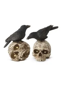 K&K Interiors 8" Set Of LED Skulls W/Crows
