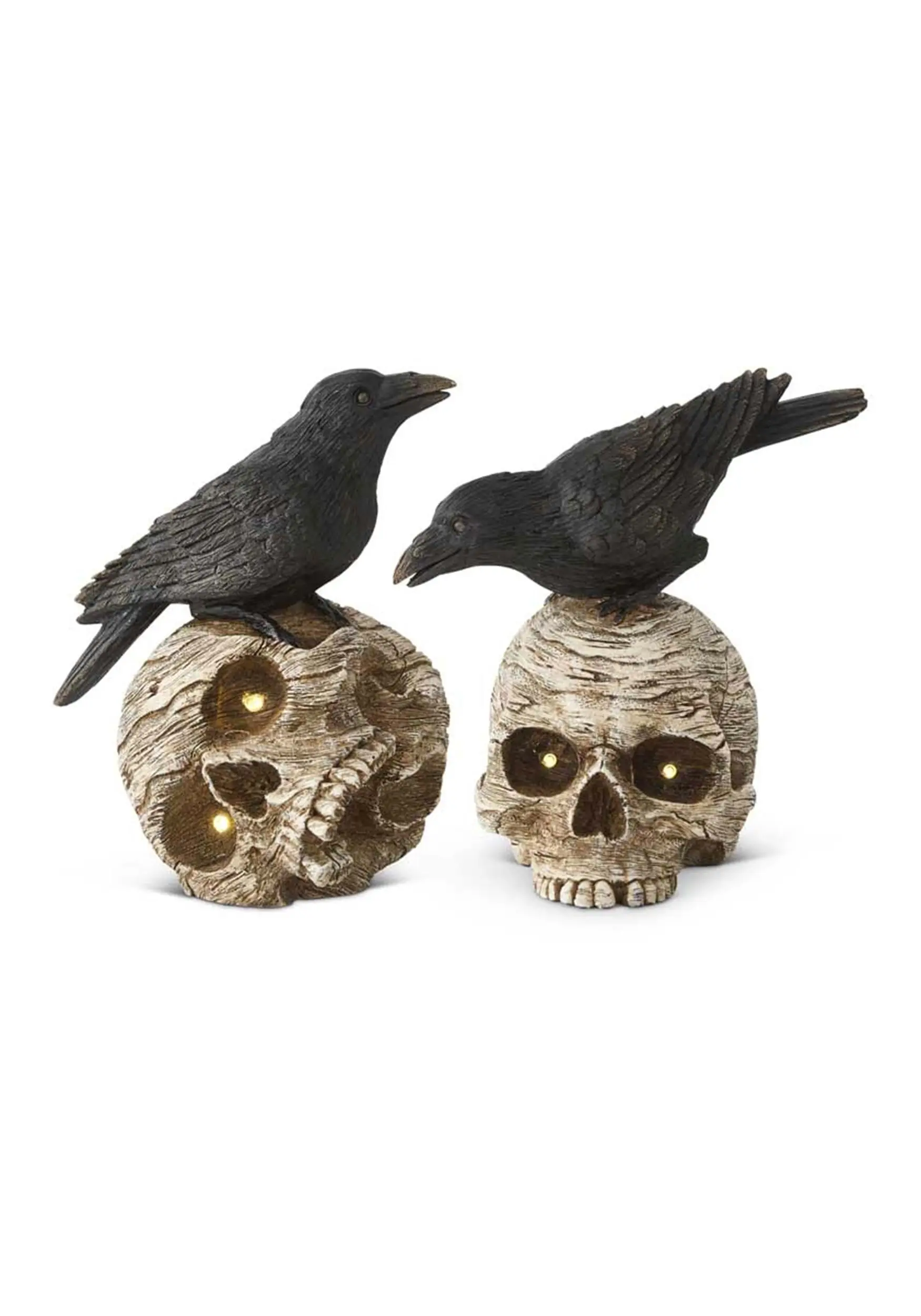 K&K Interiors 8" Set Of LED Skulls W/Crows 3 K&K Interiors 8" Set Of LED Skulls W/Crows