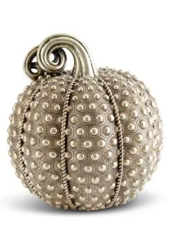 K&K Interiors 9.75" Antique Gold Rivet Textured Pumpkin Decoration