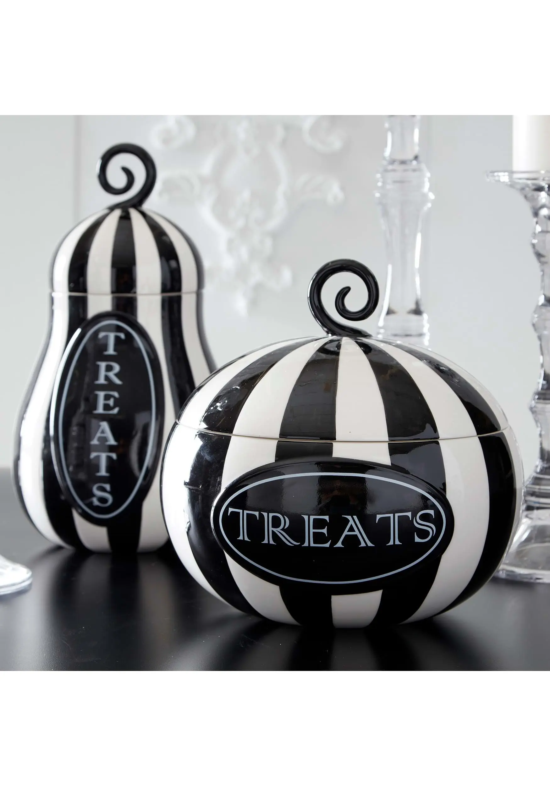 K&K Interiors Nine Inch Black And White Striped Pumpkin Treats Container 4 K&K Interiors Nine Inch Black And White Striped Pumpkin Treats Container - Image 2