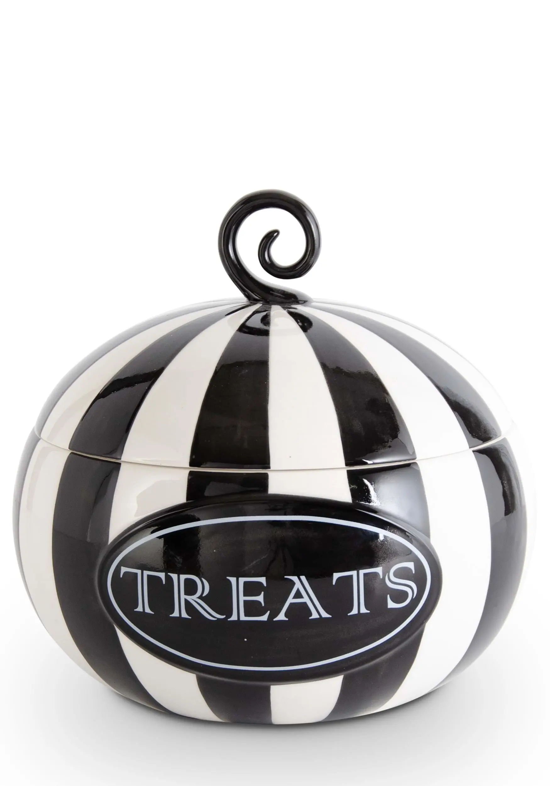 K&K Interiors Nine Inch Black And White Striped Pumpkin Treats Container 3 K&K Interiors Nine Inch Black And White Striped Pumpkin Treats Container