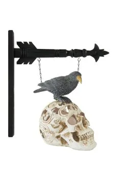 K&K Interiors 9 Inch LED Skull And Perched Crow Décor
