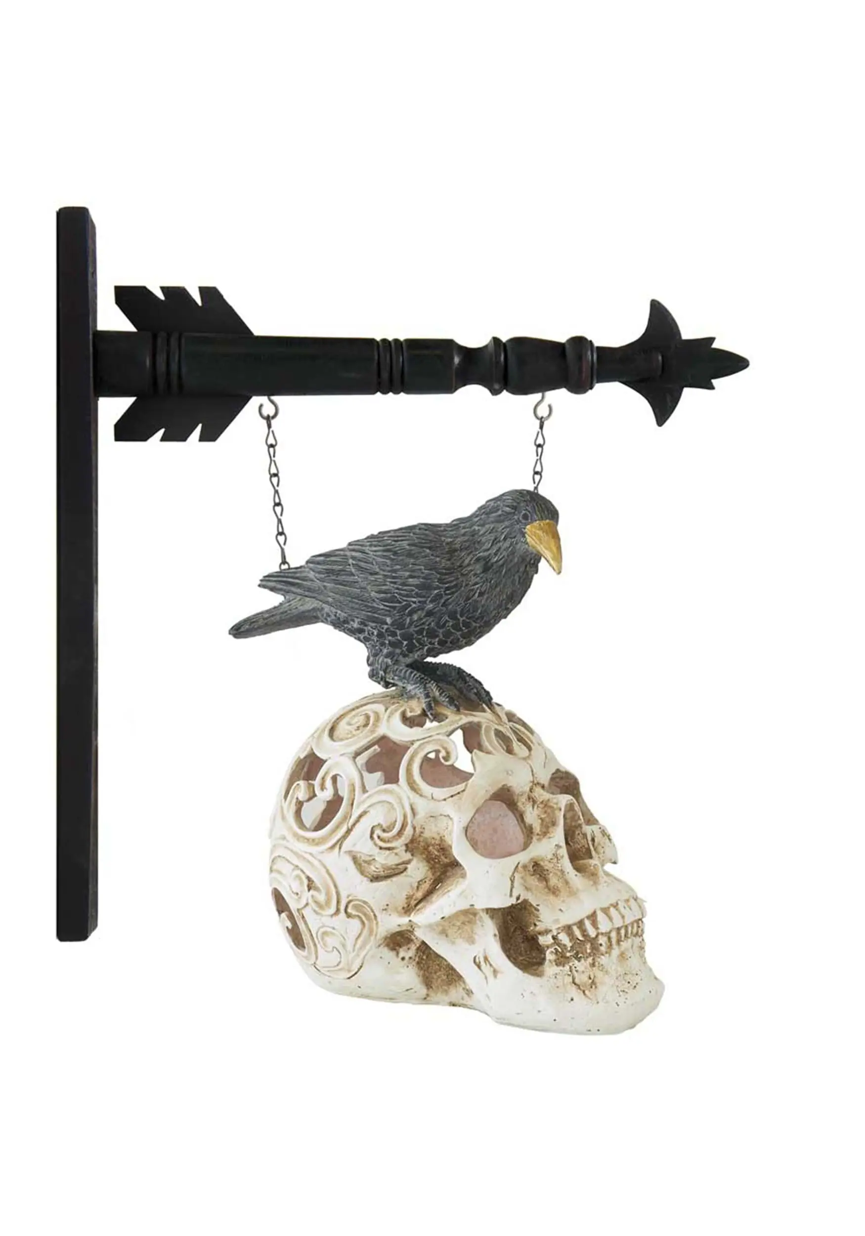 K&K Interiors 9 Inch LED Skull And Perched Crow Décor 3 K&K Interiors 9 Inch LED Skull And Perched Crow Décor