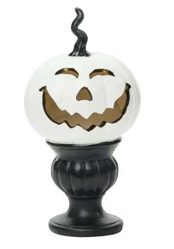 Transpac 9" White Pedestal Light Up Pumpkin