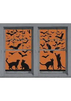 WOWindows Silhouette Cats And Bats Window Poster Decoration -Skeletons And Skulls Sales Shop cats bats silhouette window poster alt 1