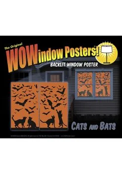 WOWindows Silhouette Cats And Bats Window Poster Decoration -Skeletons And Skulls Sales Shop cats bats silhouette window poster alt 3