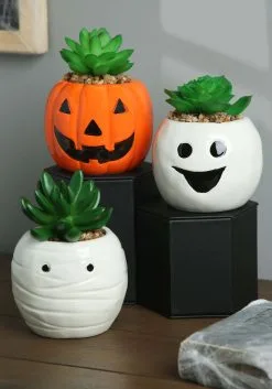 Transpac Halloween Pumpkin, Ghost, And Mummy Succulent Planter Set