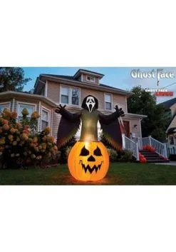 Fun World 6FT Light Up Inflatable Ghost Face Halloween Pumpkin Decoration