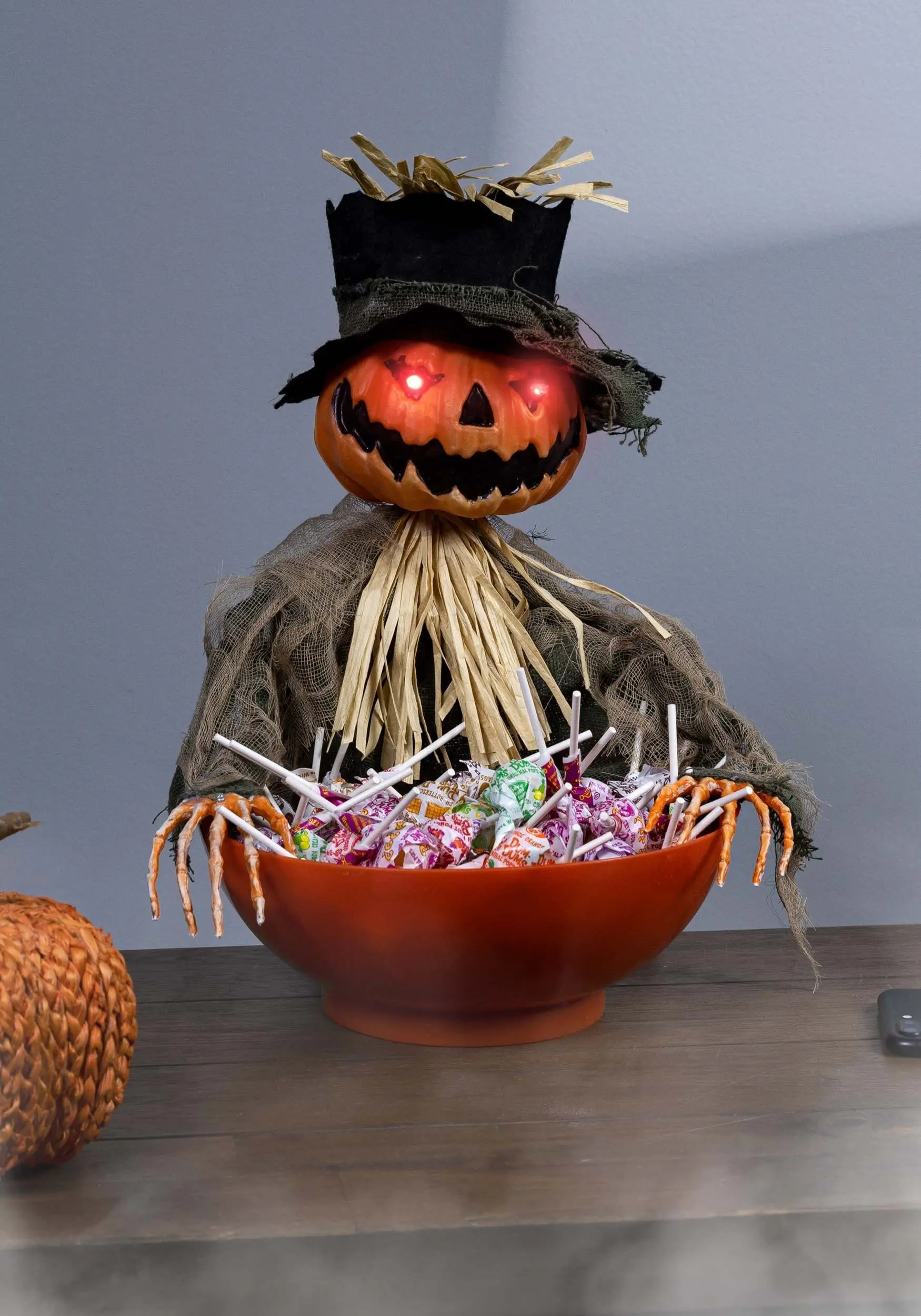 Yihai Animated Candy Bowl With Light Up Pumpkin Scarecrow Decoration 5 Yihai Animated Candy Bowl With Light Up Pumpkin Scarecrow Decoration - Image 3