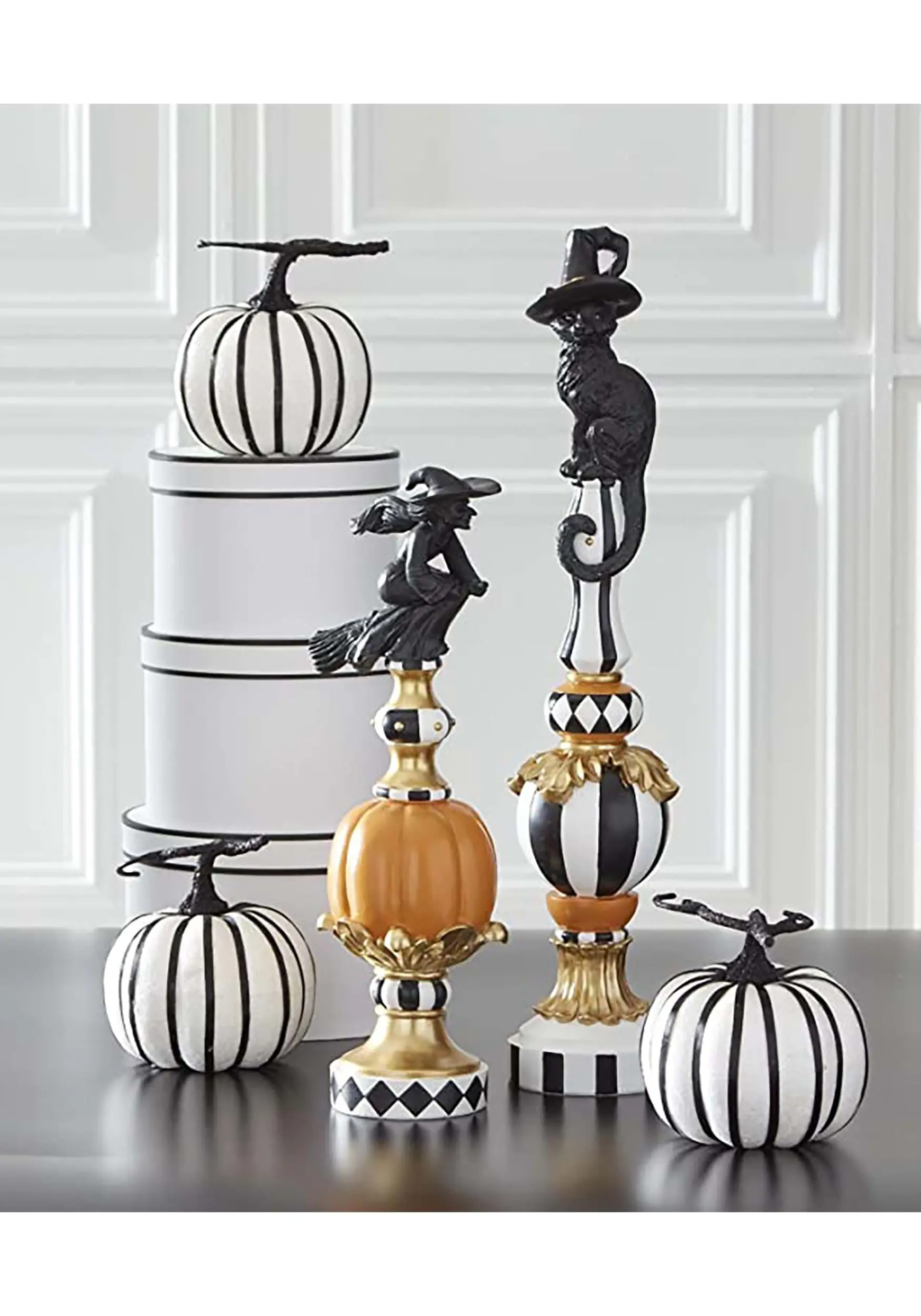 K&K Interiors 17-Inch Resin Black White Orange And Gold Finial With Flying Witch Decoration 4 K&K Interiors 17-Inch Resin Black White Orange And Gold Finial With Flying Witch Decoration - Image 2
