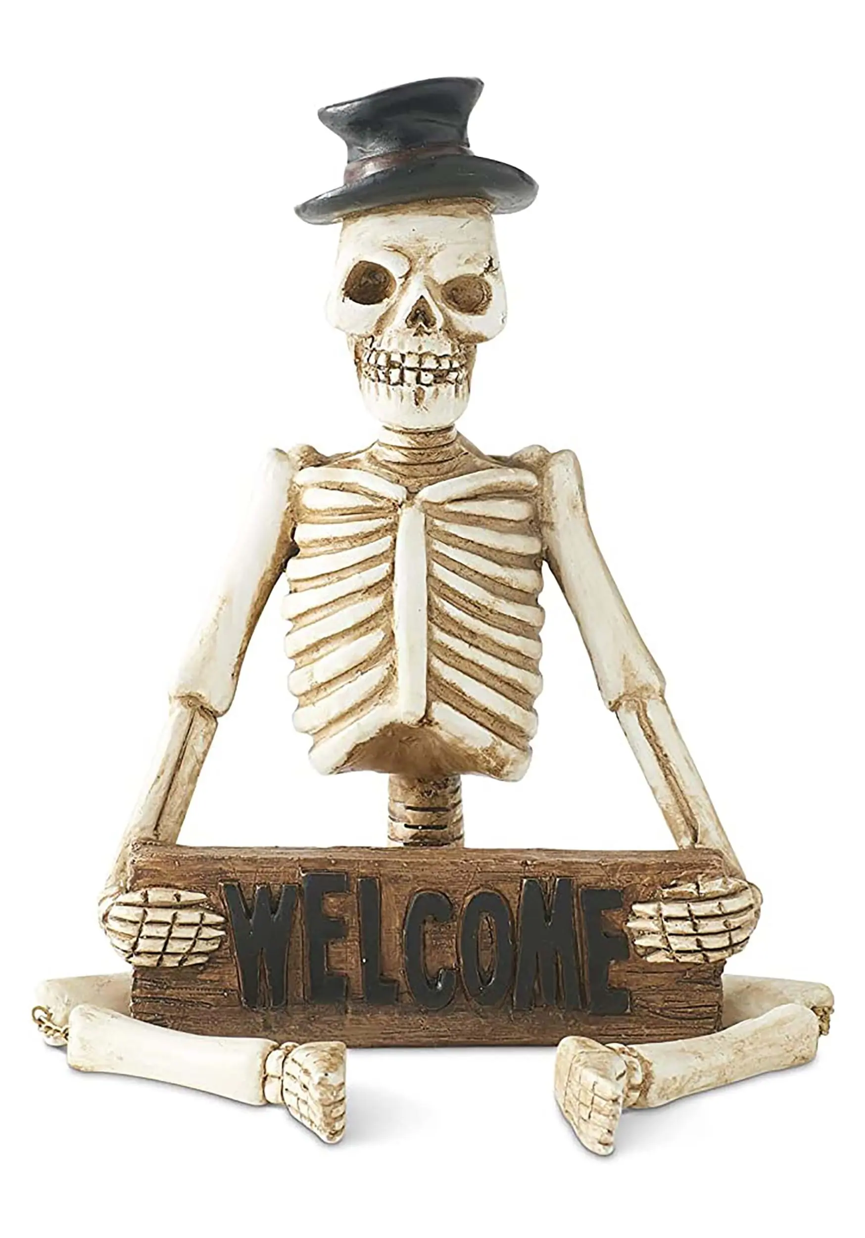 K&K Interiors 17-Inch Resin Skeleton Man Shelf Sitter With Welcome Sign Decoration 3 K&K Interiors 17-Inch Resin Skeleton Man Shelf Sitter With Welcome Sign Decoration
