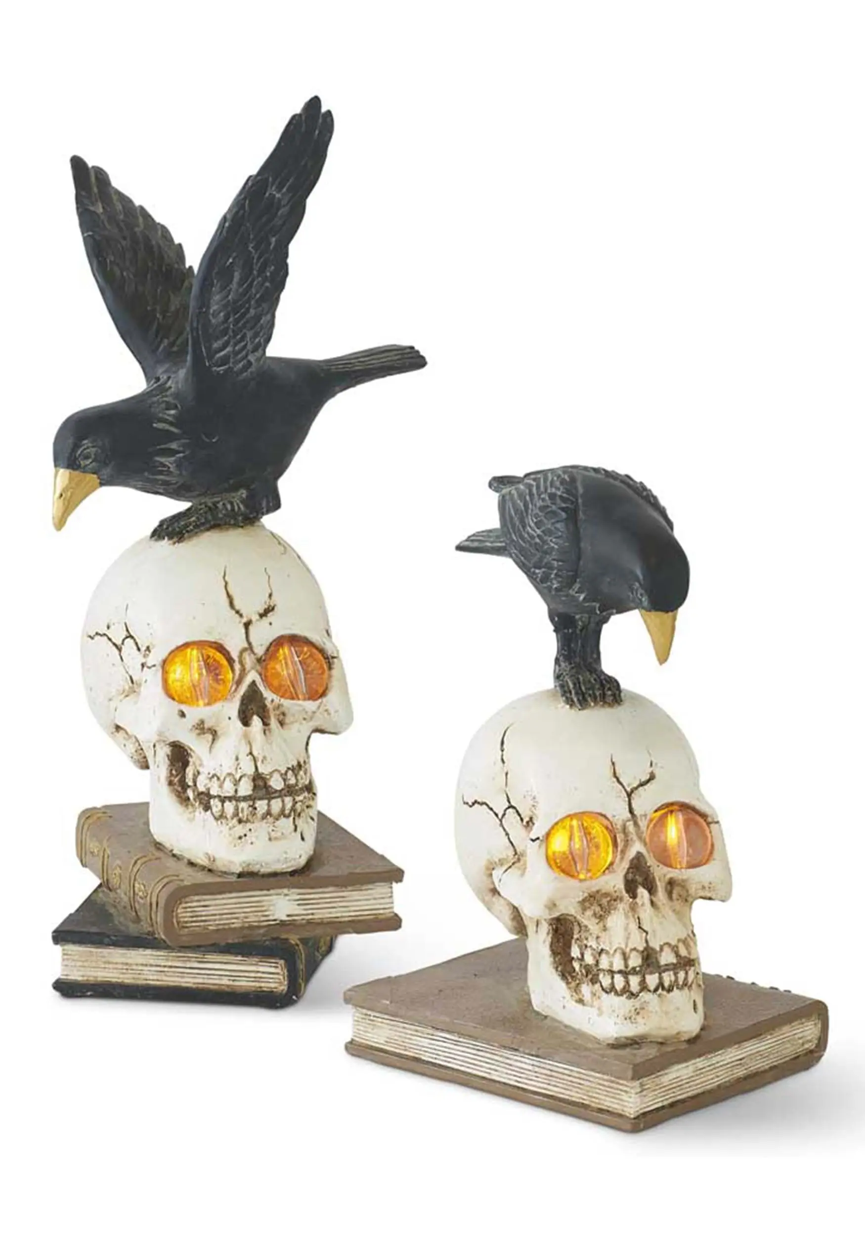 K&K Interiors Set Of 2 Resin LED Skull On Books With Crow Halloween Figurines Decoration 3 K&K Interiors Set Of 2 Resin LED Skull On Books With Crow Halloween Figurines Decoration