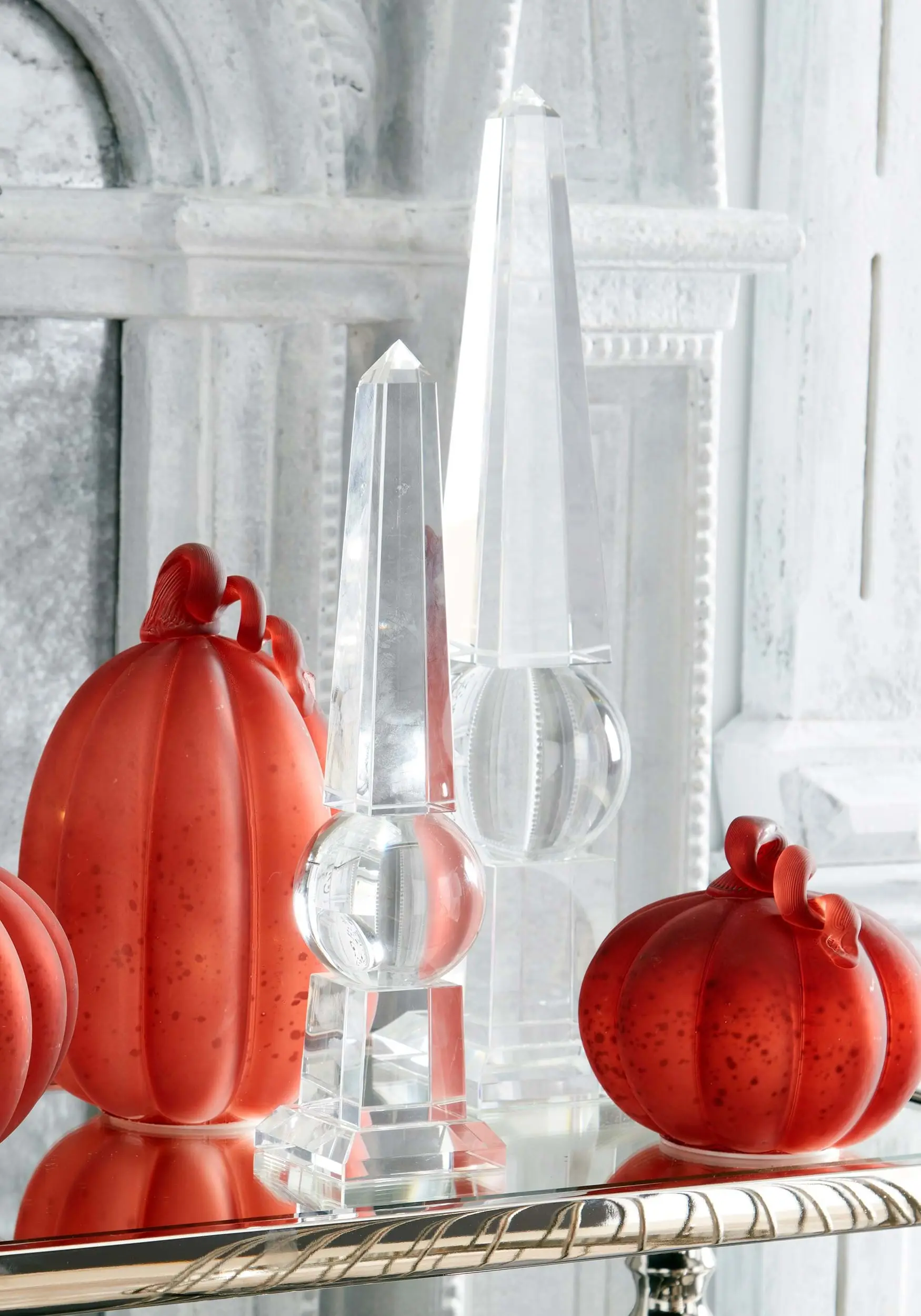 K&K Interiors Set Of 3 Red Mercury LED Glass Pumpkins 3 K&K Interiors Set Of 3 Red Mercury LED Glass Pumpkins - Image 2
