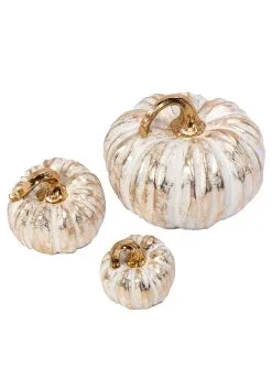 Gerson Set Of 3 Gold & White Resin Pumpkins