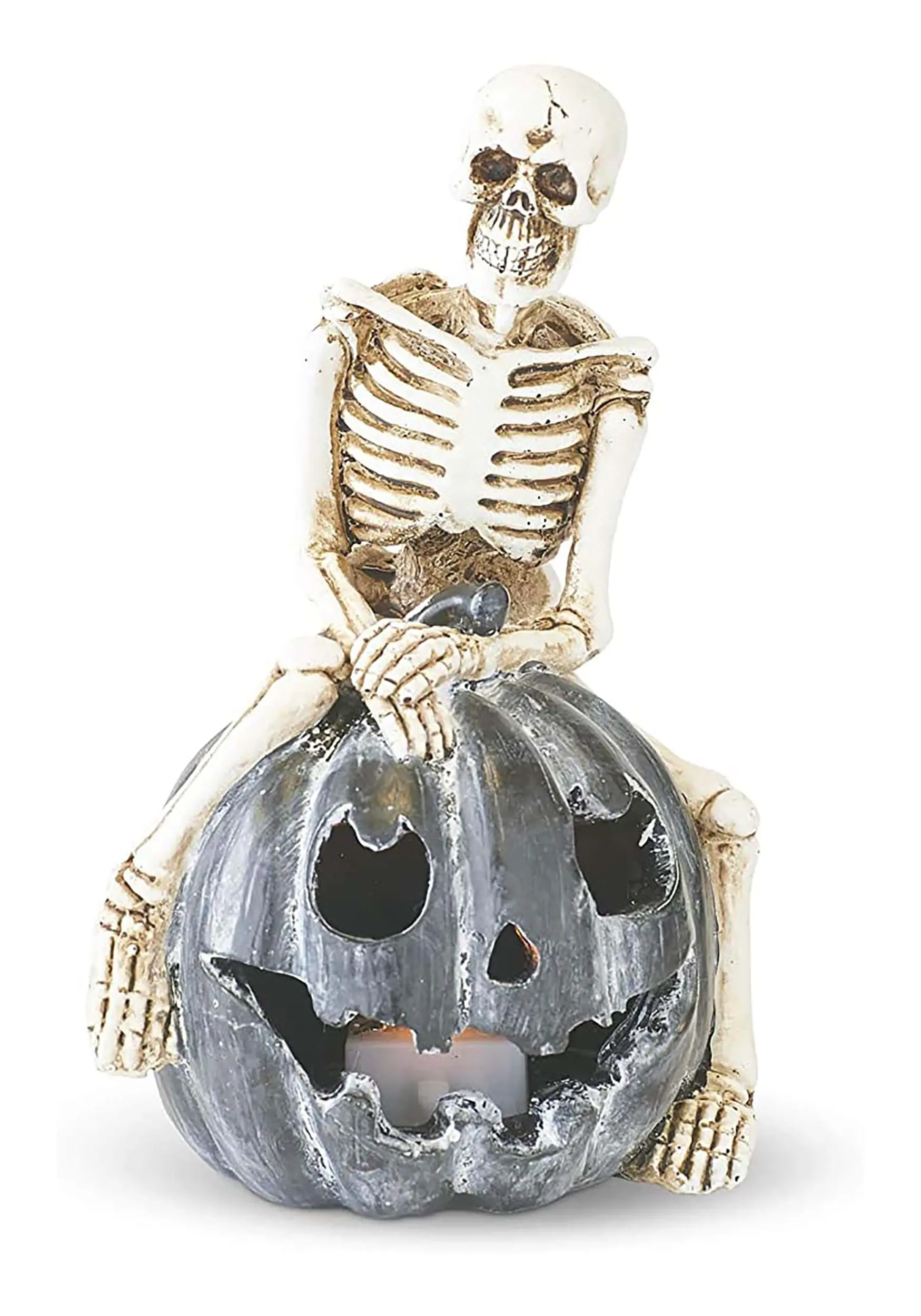 K&K Interiors Set Of Three Resin Skeletons Sitting On LED Jack 'O Lanterns Decoration 4 K&K Interiors Set Of Three Resin Skeletons Sitting On LED Jack 'O Lanterns Decoration - Image 2