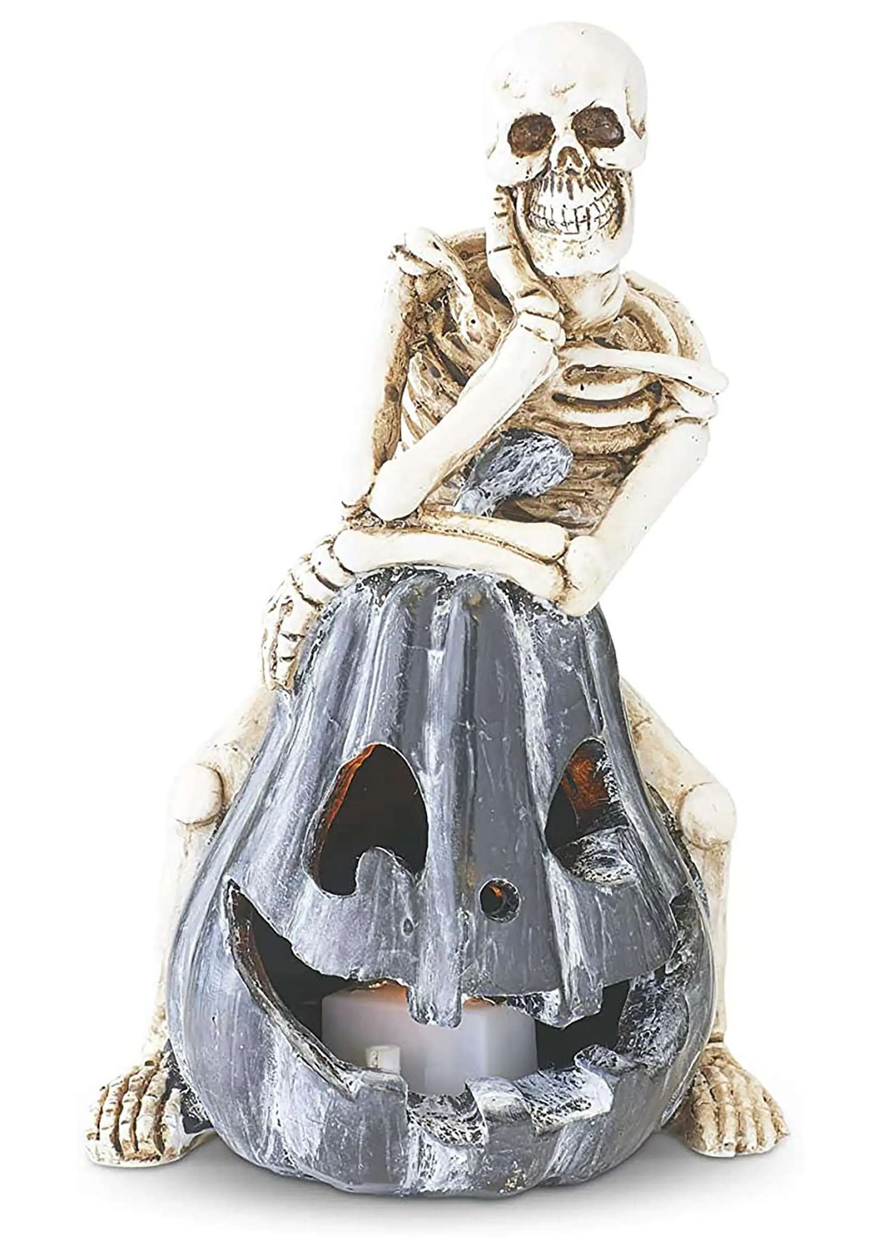 K&K Interiors Set Of Three Resin Skeletons Sitting On LED Jack 'O Lanterns Decoration 5 K&K Interiors Set Of Three Resin Skeletons Sitting On LED Jack 'O Lanterns Decoration - Image 3
