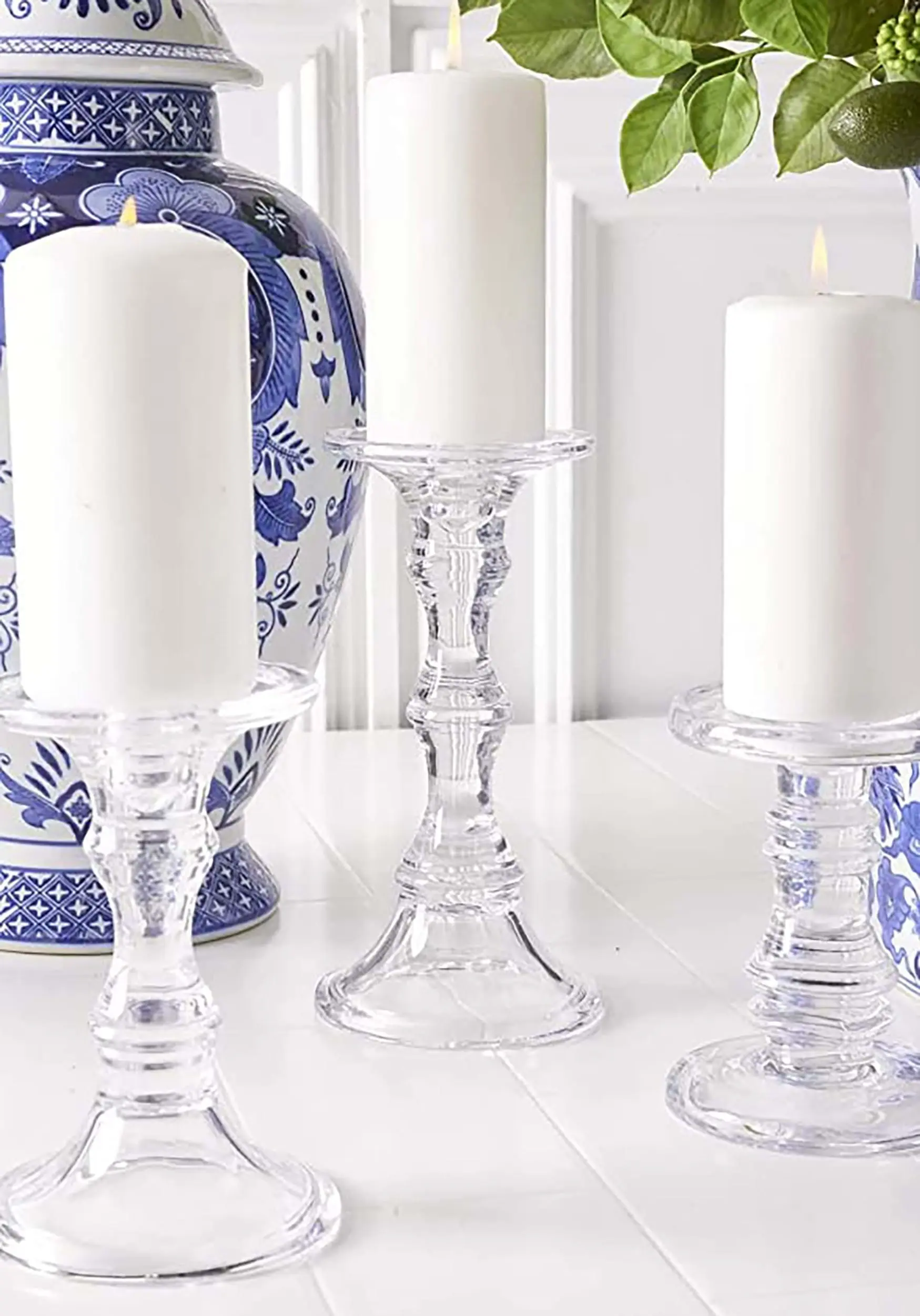 K&K Interiors Pack Of 3 Short Glass Candleholders Decoration 4 K&K Interiors Pack Of 3 Short Glass Candleholders Decoration - Image 2