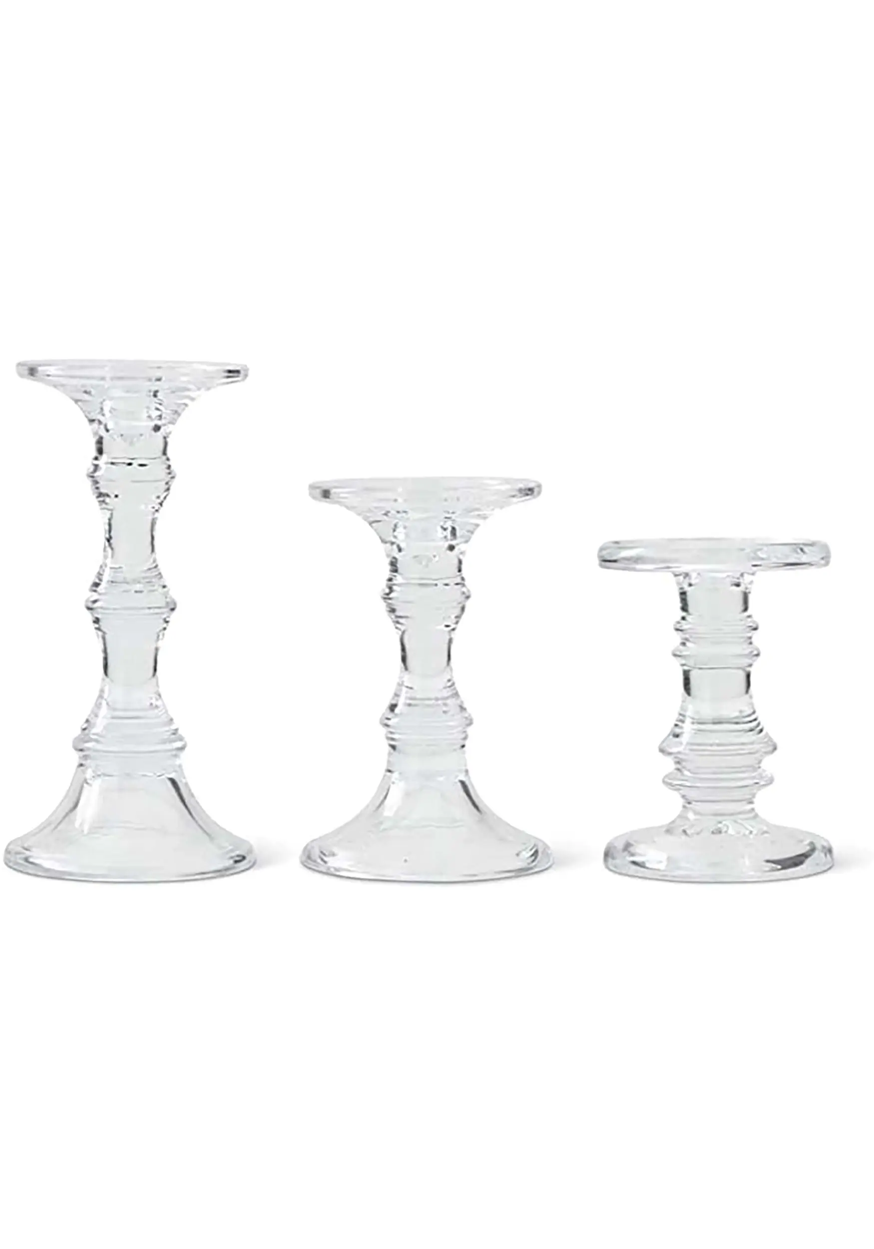 K&K Interiors Pack Of 3 Short Glass Candleholders Decoration 3 K&K Interiors Pack Of 3 Short Glass Candleholders Decoration